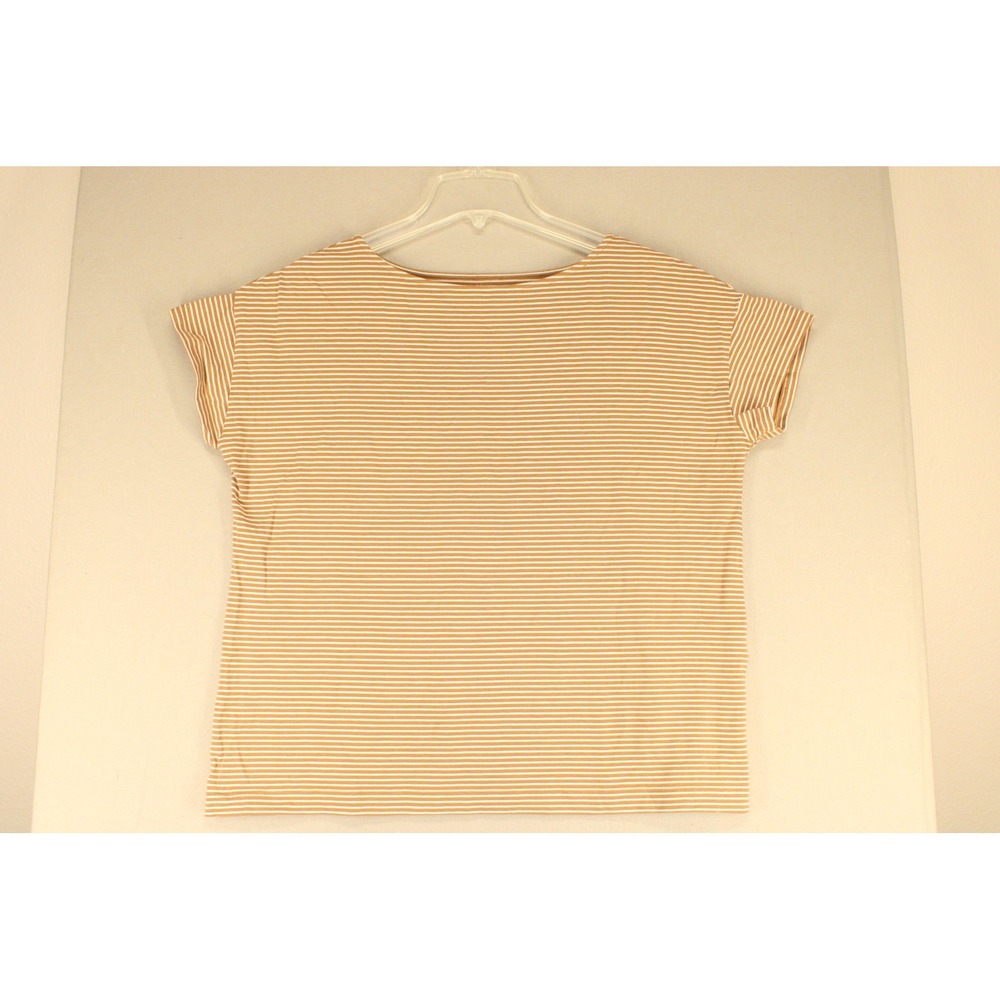 J. Jill Luxe Supima Short Sleeve Tee Womens MP Tan White Striped Preppy Top
